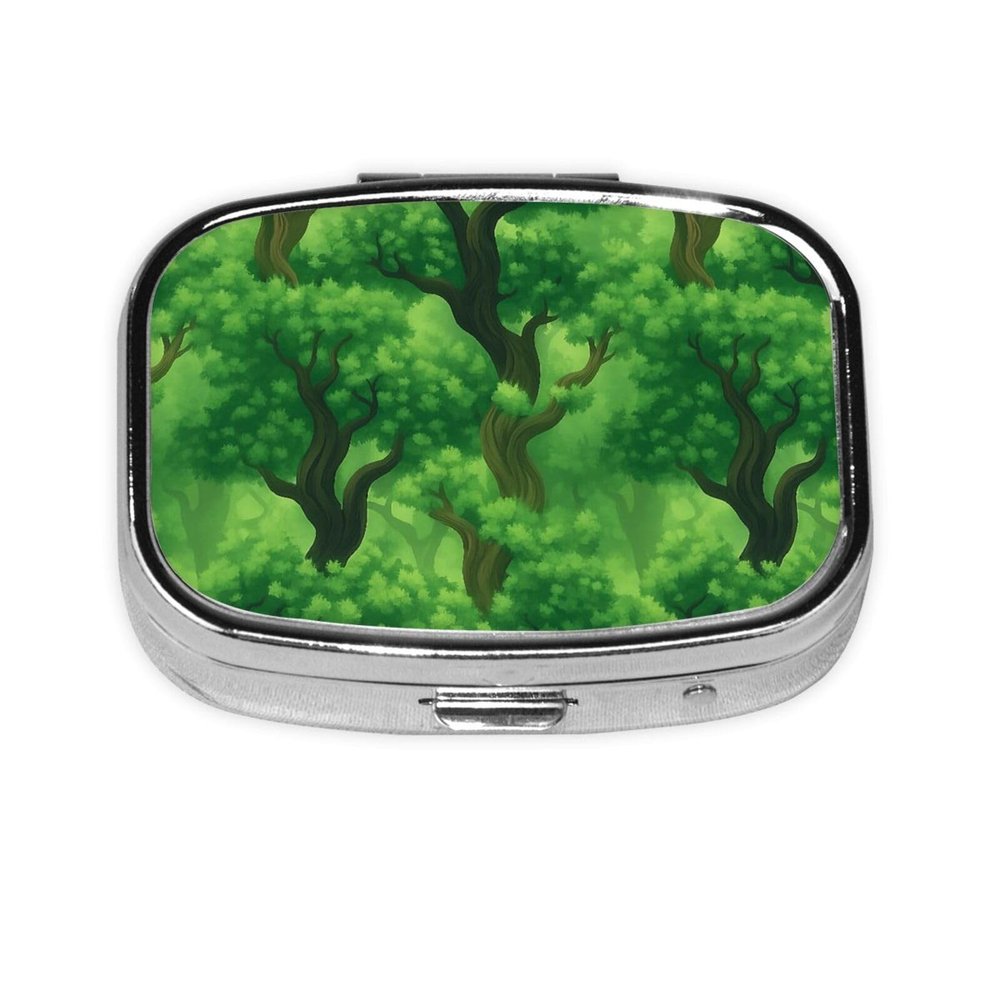 Tree Lush Forest Pill Box Portable Square for Pocket Purse with 2 Compartments