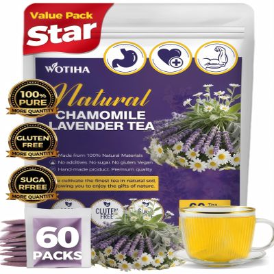 WOTIHA 60 Count Premium Chamomile Lavender Tea Bags - 100% Pure Flowers, Soothing Aroma, Supports Relaxation & Better Sleep, Caffeine-Free, Additive-Free, Sugar-Free, Vegan.Non-GMO