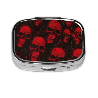 Red Graffiti Skull Pill Box Portable Square for Pocket Purse with 2 Compartments