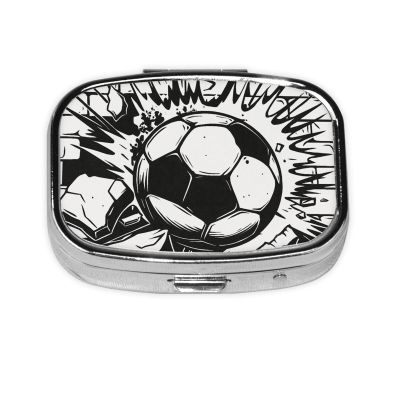 Soccer Ball Shattering Concrete Wall Pill Box Portable Square for Pocket Purse with 2 Compartments