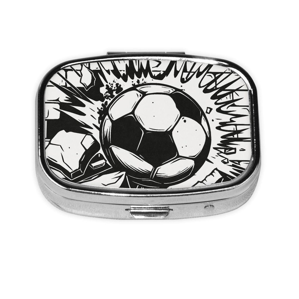 Soccer Ball Shattering Concrete Wall Pill Box Portable Square for Pocket Purse with 2 Compartments