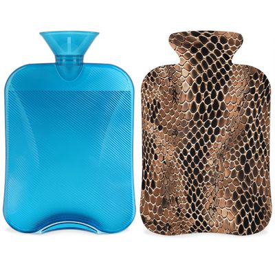 Snake Skin Print Hot Water Bottle with Soft Cover, 2L Hot Water Bag for Pain Relief Menstrual Cramps Hand Feet Warmer Neck and Shoulder Hot and Cold Therapy