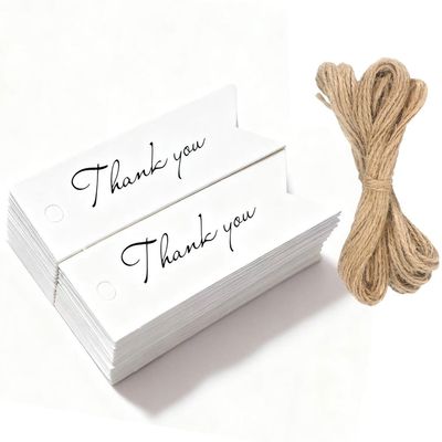 100PCS Thank You Gift Tags, Mini White Paper Labels for Party Favors, Weddings, Baby Showers, and Christmas Gift Tags (2.8 x 0.8 Inches)