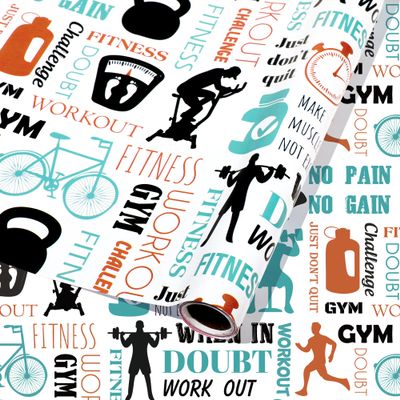 Pineraap Gym Motivational Wrapping Paper Roll, Fitness Gift Wrap Papers, Workout Bodybuilding Gift Packing Paper for Birthday Father's Day Party Decor Fitness Lover Trainer, 17Inch x 16.5Feet