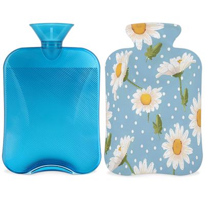 White Daisy Flower Hot Water Bottle with Soft Cover, Spring Daisy 2L Hot Water Bag for Pain Relief Menstrual Cramps Hand Feet Warmer Neck and Shoulder Hot and Cold Therapy