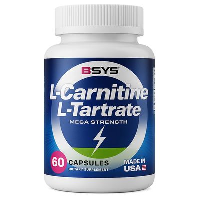 BSYS L-Carnitine for Adult Fitness Exercise 60 Capsules Gluten Free 2 Capsules per Serving L-Carnitine Tartrate Premium Antioxidant Metabolism Energy Production Vegan Supplement