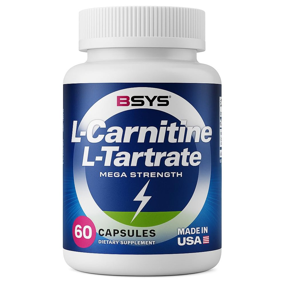 BSYS L-Carnitine for Adult Fitness Exercise 60 Capsules Gluten Free 2 Capsules per Serving L-Carnitine Tartrate Premium Antioxidant Metabolism Energy Production Vegan Supplement