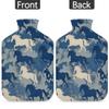 Blue Camouflage Horses Hot Water Bottle with Soft Cover, Navy Camo 2L Hot Water Bag for Pain Relief Menstrual Cramps Hand Feet Warmer Neck and Shoulder Hot and Cold Therapy view 4