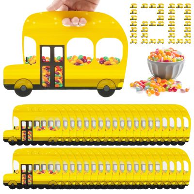 120Pcs Bulk Gift Bags for Kids with Handle,Yellow School Bus Goodie Bags, Plastic Resealable Treat Bags, Cute Stand-Up Bottom Snack Candy Bags for Birthday Party Favors Decorations, Back to School