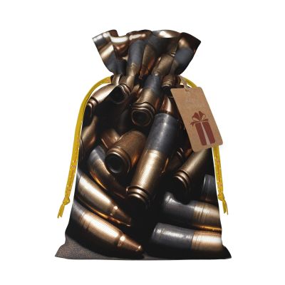 Bullet Christmas Gift Bags with Tags & Ribbon Ties, Xmas Drawstring Candy Treat Bag Christmas Gifts Sacks Reusable Gift Wrapping Bags for Holiday Party Favors Medium