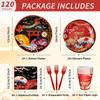 120 PCS Hibachi Party Decorations Tableware Set, Disposable Paper Plates Napkins Forks and Cups for Hibachi Japanese Party Decorations and Supplies, Serve 24 view 3