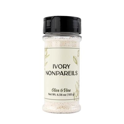 Olive & Vine Ivory Nonpareils, Subtle Sweetness, For Baking & Decorating, Rich Tradition, Authentic Taste, For Global Recipes (6.56 Ounce)