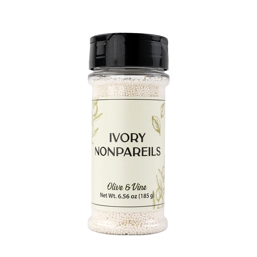 Olive & Vine Ivory Nonpareils, Subtle Sweetness, For Baking & Decorating, Rich Tradition, Authentic Taste, For Global Recipes (6.56 Ounce)