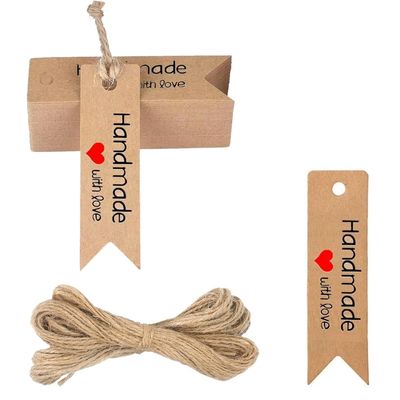 100 Pieces Handmade with Love Tags, Mini Kraft Paper Gift Tags Suitable for Party Favors, Weddings, Baby Showers, and Christmas Gift Tags (2.8 x 0.8 Inches)
