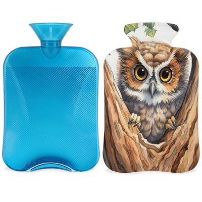 Lovely Owl Tree Leaves Hot Water Bottle with Soft Cover, 2L Hot Water Bag for Pain Relief Menstrual Cramps Hand Feet Warmer Neck and Shoulder Hot and Cold Therapy