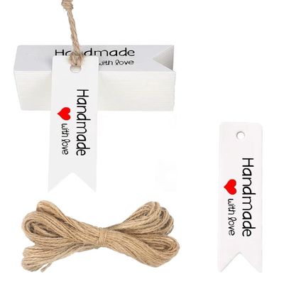 100Pieces Handmade with Love Tags, Mini Gift Label, White Paper Label, for Party Favors, Weddings, Baby Showers, and Christmas Gift Tags(2.8 x 0.8 Inches)