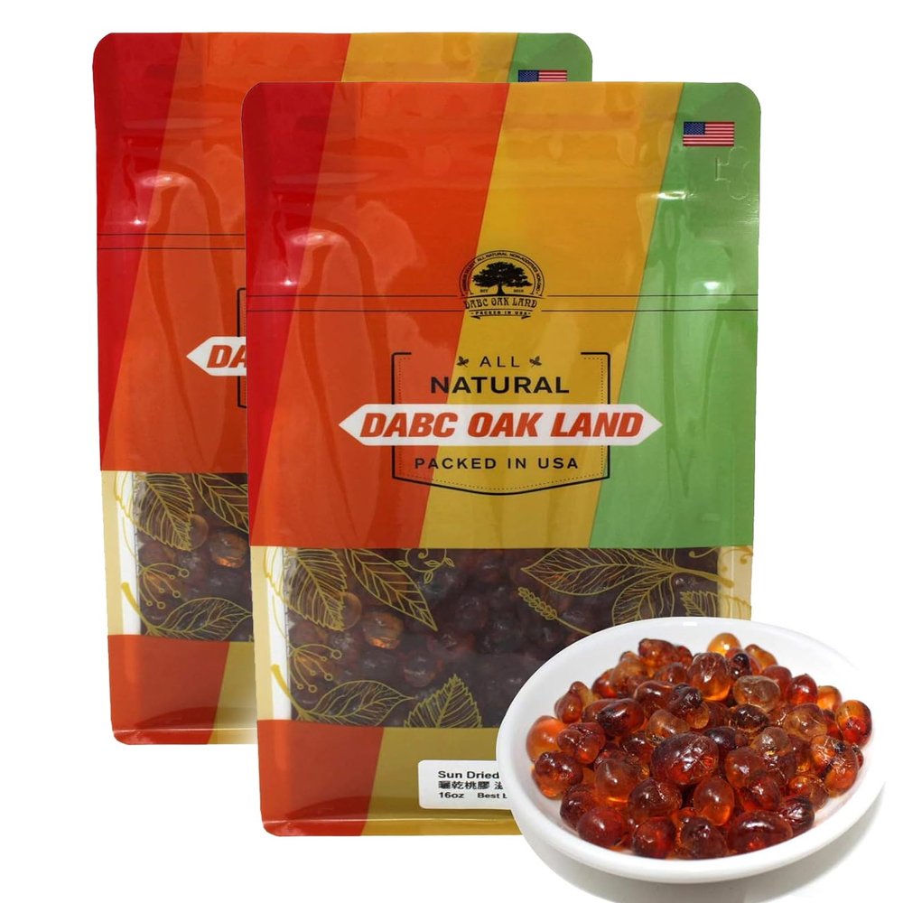DABC OAK LAND 2 LB Wild Peach Gum, 100% Natural Edible Peach Blossom, Tears Tao Jiao Peachs Resin, Collagen Boosting for Skin Health, Food Additives Free for Dessert, Drink, Soup, Tea, 2 X1LB/Bag