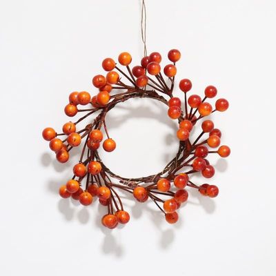 Artificial Orange Berry Wreath Candle Ring, Fall Thanksgiving Halloween Decor, 6 Inch