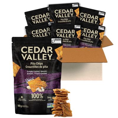 Cedar Valley Pita Chips Everything Bagel | 180g (Pack of 6) | Seed Oil Free, Cooked in 100% Coconut Oil | Crisp, Golden & Flaky | No Preservatives, Non-GMO Ingredients | Healthy Snacks