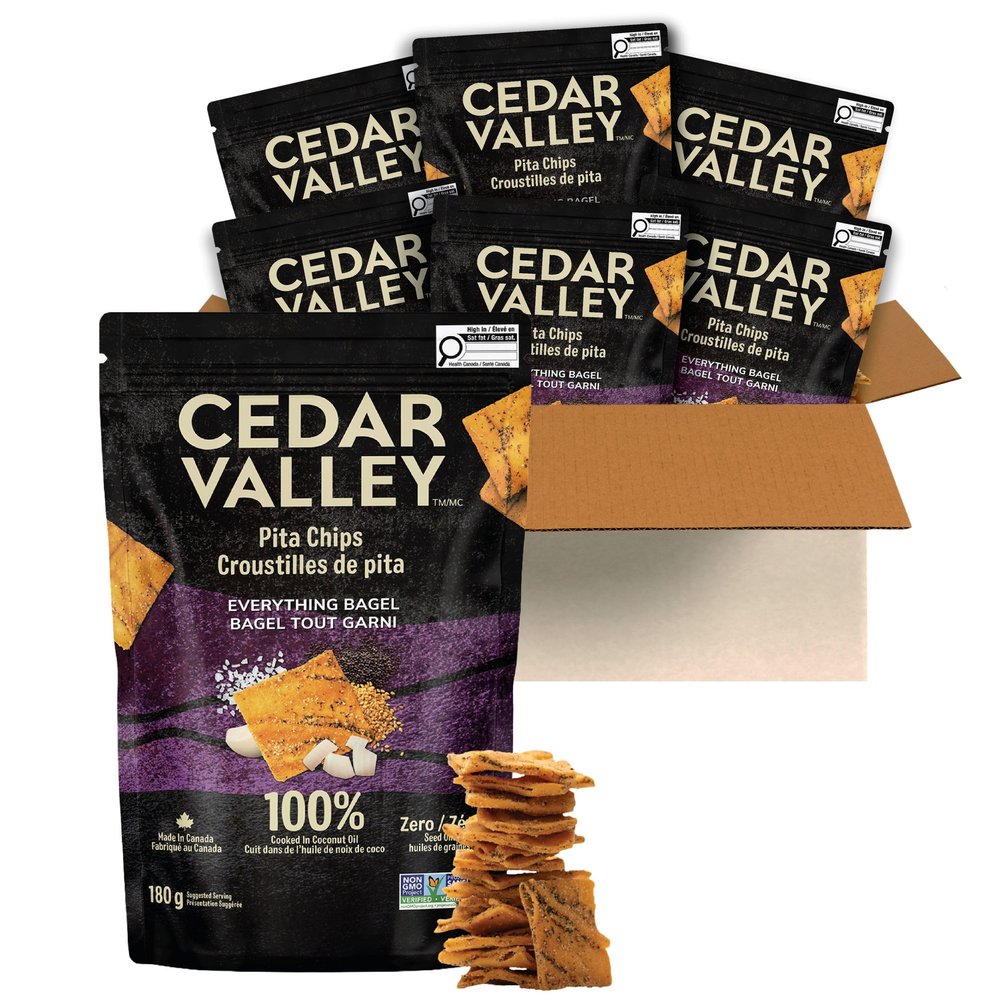 Cedar Valley Pita Chips Everything Bagel | 180g (Pack of 6) | Seed Oil Free, Cooked in 100% Coconut Oil | Crisp, Golden & Flaky | No Preservatives, Non-GMO Ingredients | Healthy Snacks
