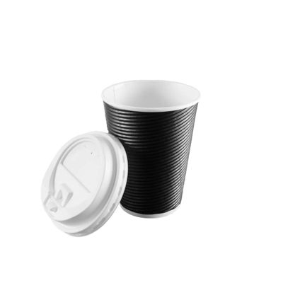 EcoQuality 12 oz Black Ripple Paper Cups with Lids Disposable Hot Beverage Cups for Coffee, Tea, Hot Chocolate, Parties, Events, and To Go Drinks (30)