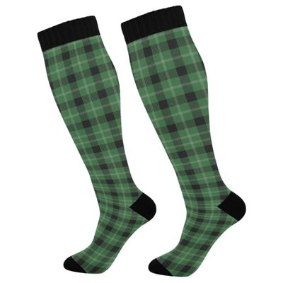 JUNZAN Plaid Green Black Women's Compression Long Socks Warm Circulation Knee Long Socks 15-20mmHg for Athetic Surgery