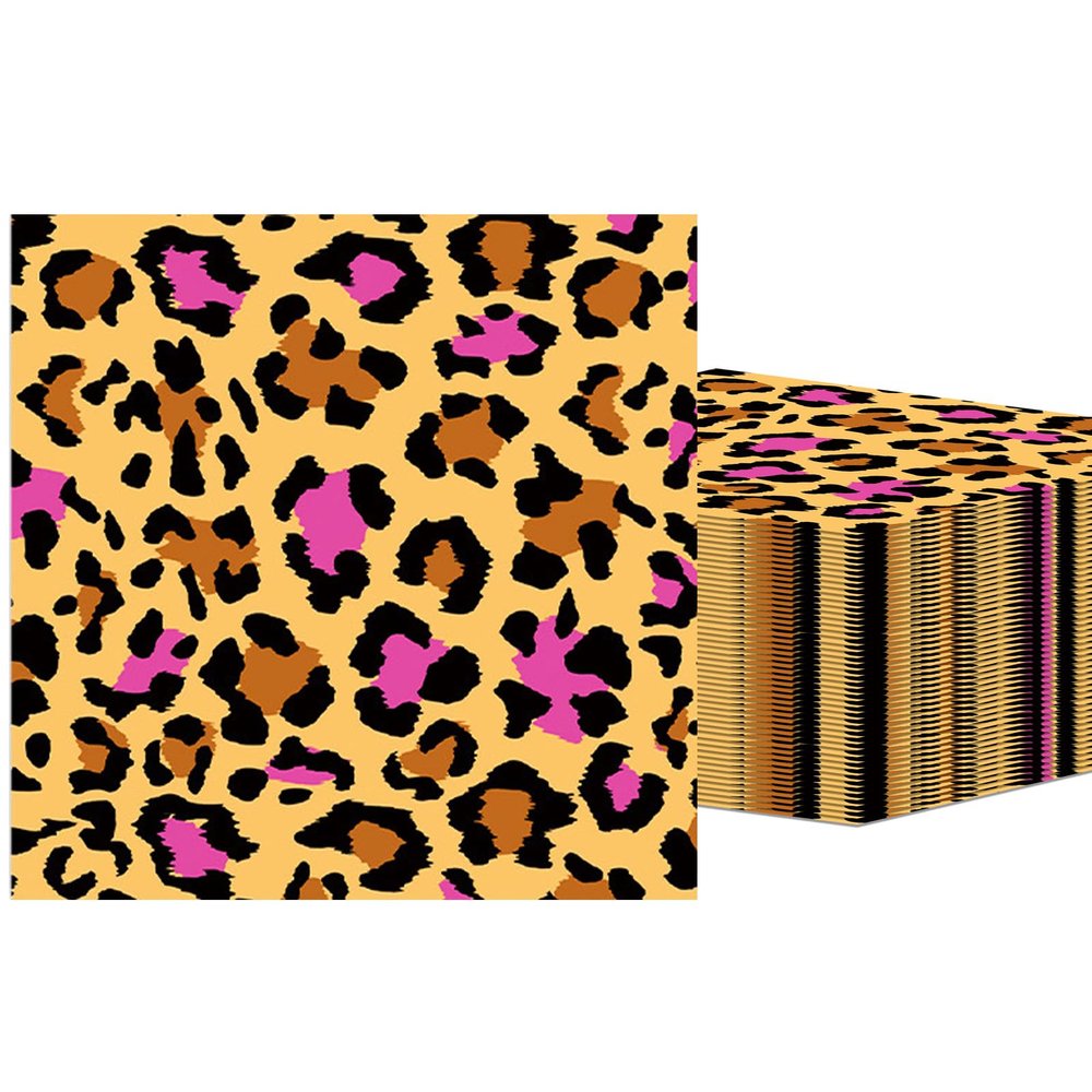 40Pcs Leopard Print Napkins Disposable Jungle Animal Leopard Print Lunch Dinner Napkins for Safari Leopard Themed Birthday Baby Shower Tea Gathering Weddings Powder Room 6.5 x 6.5 Inch