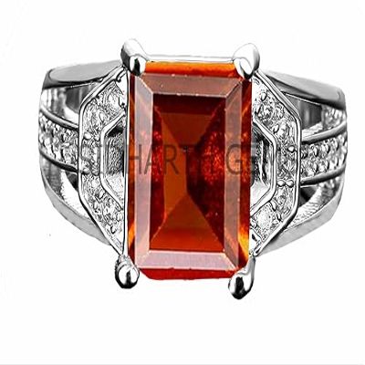 Arwacraft 5.25 Ratti / 4.70 Carat Natural Gomed Stone Astrological Silver Ring Adjustable Gomed Hessonite Astrological Gemstone For Men And Women (Lab - Tested)-B0CKBW89MRNAMZ