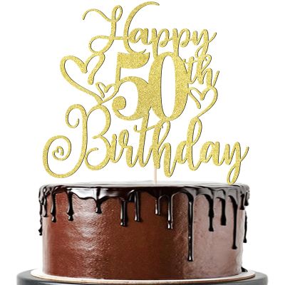 Xjddrmbh Happy 50th Birthday Cake Topper Gold Glitter party Decoration