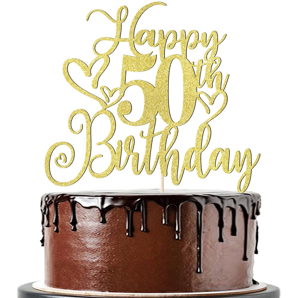 Xjddrmbh Happy 50th Birthday Cake Topper Gold Glitter party Decoration