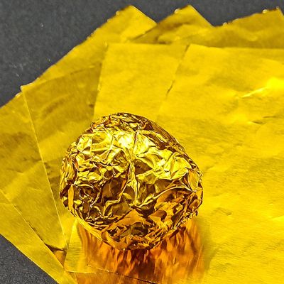 100 Pcs 5.95.9in1515cmJumbo Extra Large Food Wrapping Papers, Square Aluminum Foil Sheets For BBQ Bakery Pastries, Big Candy Chocolate Packaging, Gift Wrap Party De(Size:Smooth surface,Color:Gold)