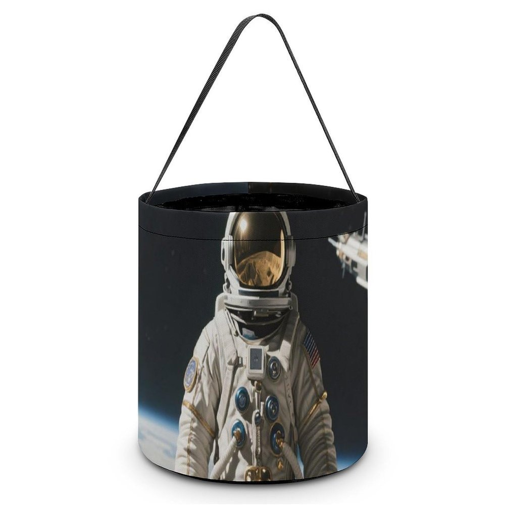 VIDI Halloween Candy Tote Bag - Retro Astronaut Trick Or Treat Bucket with Handles, Pumpkin Party Favor Basket