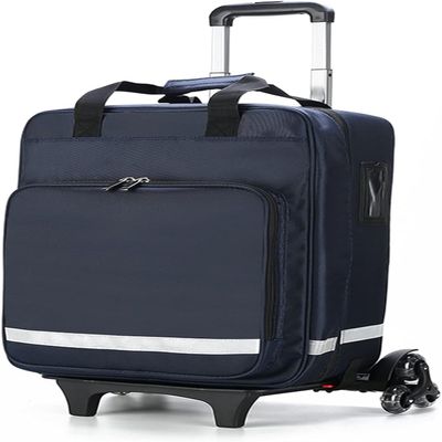 First Aid Kit Bag with Detachable Trolley, Responder Empty on Wheels,Nurse Roller with Removable Dividers, for Home Visits, Hospice, for Doctors, Nursing Students(Navy Blue)