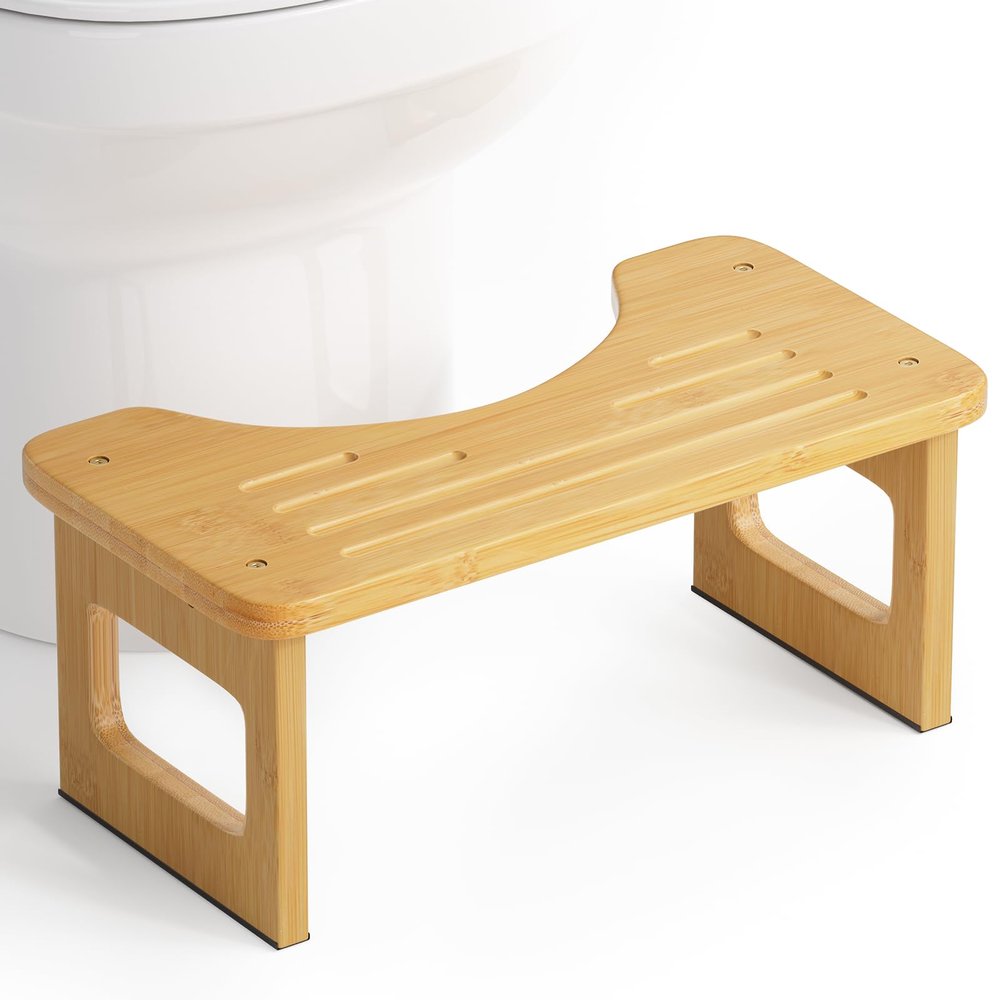 AmazerBath Bamboo Toilet Stool, Squat Potty Stool for Adults, Non-Slip Pooping Stools for Bathroom, Portable Potty Step Foot Stools, Assembly Required, 6.8''