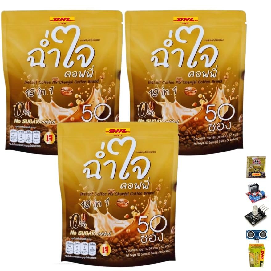 Chamjai Instant Coffee Mix Healthy 19 in 1 Vegan Arabica 750 grams (50 Sachets) Roasted Snack Delicious Mellow Intense (of 3) By Beautygoodshop [Get Free For You Beauty Gifts]