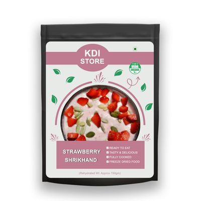 KDI Store Strawberry Shrikhand, Ready to Eat Indian Dessert, Freeze Dried Sweet Yogurt with Fresh Strawberries, USDA Organic, 150g