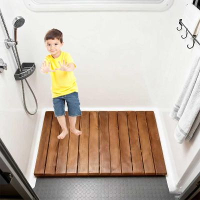 Mexyat Wood Bath Mat,31in33in Water Proof Bathroom Carpet, for Indoor or Outdoor Use,with Non-Slip RubberBathtub Mat,Easy to Clean,for Spa,Sauna, Pool, Hot Tub Flooring Decor and Protector