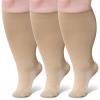 3 Pairs Plus Size Compression Socks: Wide calf Compression Stockings for Men Women - Extra Large 20-30 mmHg Compression Hose Support for Travel Nurses Running Pregnancy S/M Beige view 1
