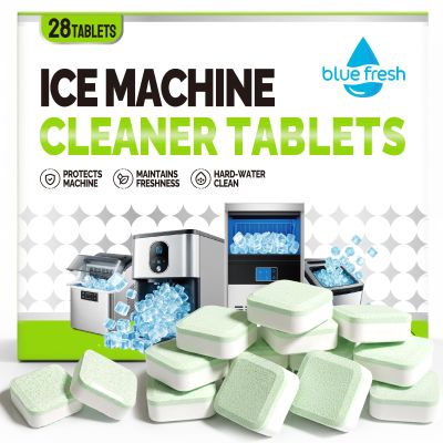 blue fresh Ice Machine Cleaner Tablets for Hard Water - 28 Pack Nickel Safe Scale Removal for Countertop Portable Commercial Nugget Ice Makers, Compatible with Opal, GE Profile, Frigidaire