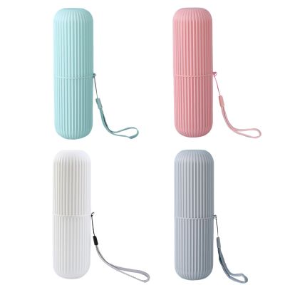 Chewtoyo Travel Toothbrush Holder Set Cylinder Cups 4 Pcs, Portable, Striped Texture, Detachable Design, Shower Ideal Gift, Use Multi, Available Gray, White, Green, In