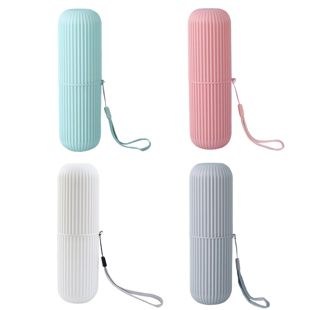 Chewtoyo Travel Toothbrush Holder Set Cylinder Cups 4 Pcs, Portable, Striped Texture, Detachable Design, Shower Ideal Gift, Use Multi, Available Gray, White, Green, In