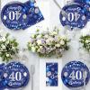 40th Birthday Decorations for Men,61Pcs Blue Silver 40th Birthday Decorations Tableware Include Happy 40th Birthday Plates and Napkins,Tablecloth,Forks for Men 40th Birthday Party Supplies,Serve 20 view 2