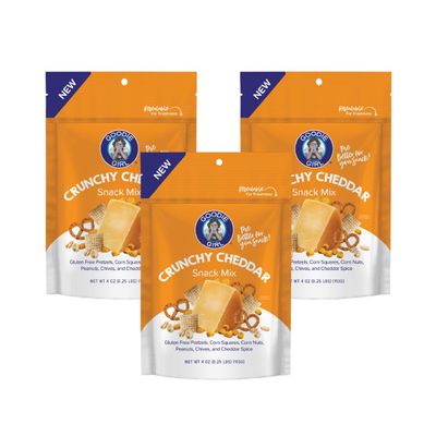 Goodie Girl Crunchy Cheddar Snack Mix 3 Pack, 4oz Bags Gluten Free Cheesy Party Mix No HFCS or Artificial Preservatives Contains Peanuts