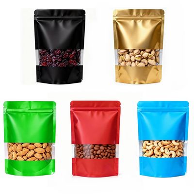 100pcs 5.9"x8.6" Mylar Bags with Matte Window for Food Storage,5 Colors Mixed Smell Proof Bag Resealable Food Storage Bags for Home Small Business, Stand-up Foil Pouch for Packaging Freeze Dried Candy
