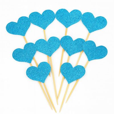 100 Pcs Heart Cupcake Toppers Rustic Paper Picks Wedding Engagement Party Decorations Birthday Cake Picks Valentines Anniversary Dessert Supplies (Blue)