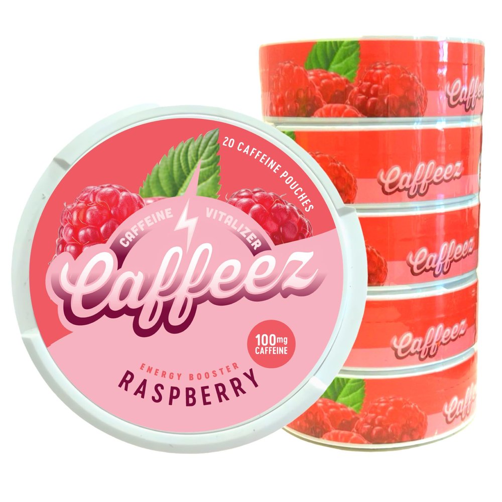 CAFFEEZ VITALIZER CAFFEINE - Energy Pouches | Caffeine Pouches | 50mg Natural Caffeine | 250mg Guarana | 0 Calories | 0 Sugar | 20 Pouches Per Can | 1 Tin or 1 Sleeve (Sleeve (5 Tins), Raspberry)