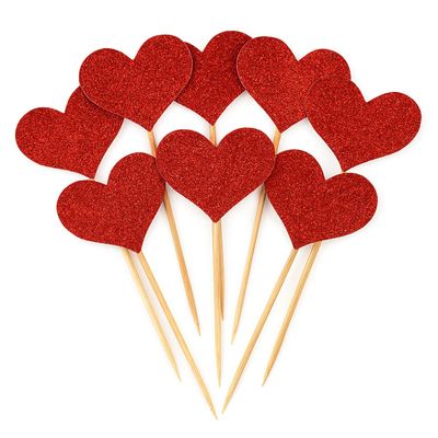 100 Pcs Heart Cupcake Toppers Rustic Paper Picks Wedding Engagement Party Decorations Birthday Cake Picks Valentines Anniversary Dessert Supplies (Red)