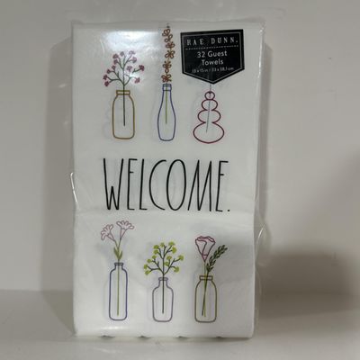 Rae WELCOME Napkin Floral Vase Print, 13x15 32 Pcs | Disposable Guest Towels, Paper Napkins, Kitchen Decorative Towels | Farmhouse Rustic Home Dcor, Gifting | THANKSGIVING, FALL - Dunn By Magenta