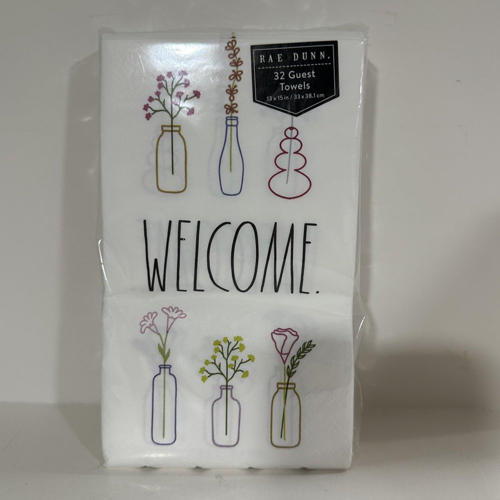 Rae WELCOME Napkin Floral Vase Print, 13x15 32 Pcs | Disposable Guest Towels, Paper Napkins, Kitchen Decorative Towels | Farmhouse Rustic Home Dcor, Gifting | THANKSGIVING, FALL - Dunn By Magenta