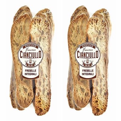 Cianciullo Wholewheat Freselle, Pack of 2, Italian Crisp Bread, 10.58 oz, Traditional Toasted Bread, Long Shape